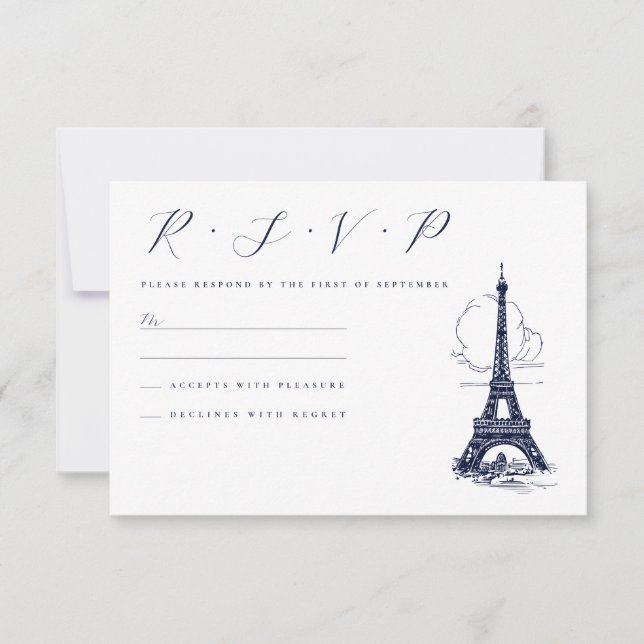 Classy Eiffel Tower France Illustration Wedding RSVP Karte (Vorderseite)