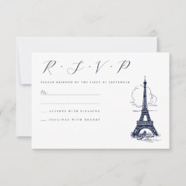 Classy Eiffel Tower France Illustration Wedding RSVP Karte