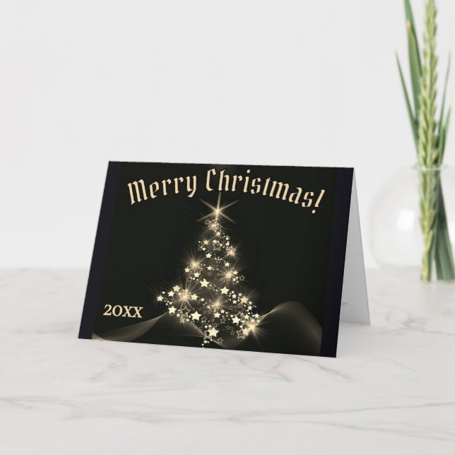 Classy Elegance Gold Shine Stars Christmas Tree   Dankeskarte (Vorderseite)