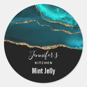 Classy Elegant Aquamarin Agate on Black Kitchen Runder Aufkleber