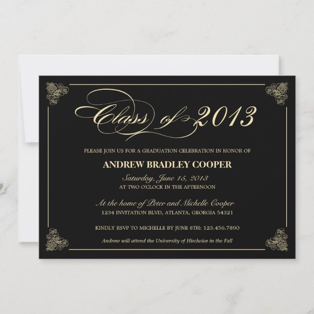 Classy Elegant Black 2013 Invitation de diplôme (Devant)