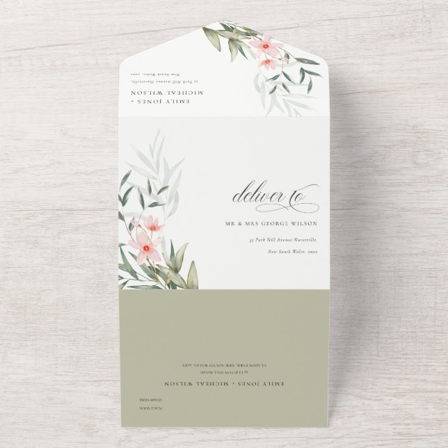 Classy Elegant Blush Greenery Blumenzwiese All In One Einladung (Außenbereich)