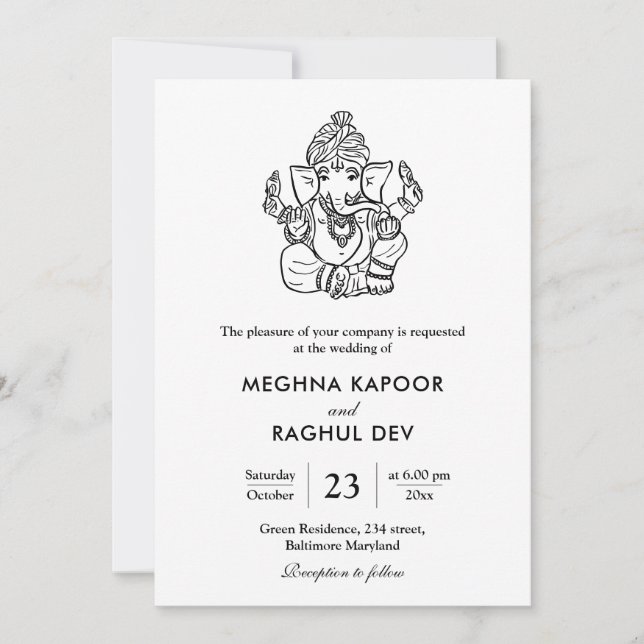 Classy Elegant Ganpati Indian God Wedding Einladung (Vorderseite)