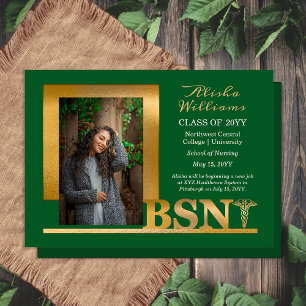 Classy Elegant Gold BSN Caduceus Foto Dk Green Ankündigung