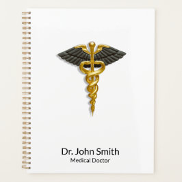 Classy Elegant Gold Caduceus Black Wings Medical Planer