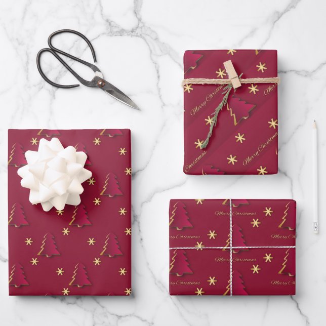 Classy Elegant Gold Roter Weihnachtsbaum Geschenkpapier Set (Vorderseite)