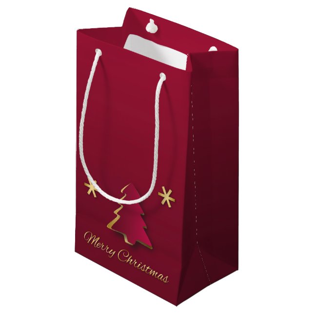 Classy Elegant Gold Roter Weihnachtsbaum Kleine Geschenktüte (Vorderseite Schrägansicht)