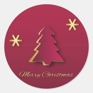 Classy Elegant Gold Roter Weihnachtsbaum Runder Aufkleber