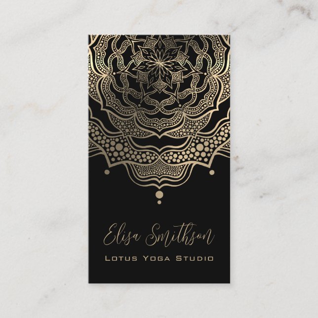 Classy Elegant Mandala Chic Luxus Black and Gold Visitenkarte (Vorderseite)