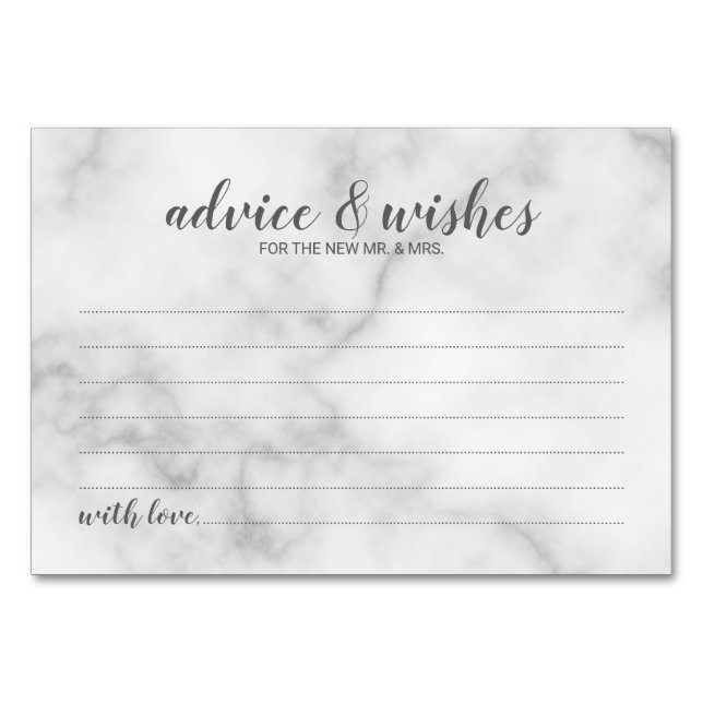 Classy Elegant Marble Wedding Advice und Wünsche Tischnummer (Vorderseite)