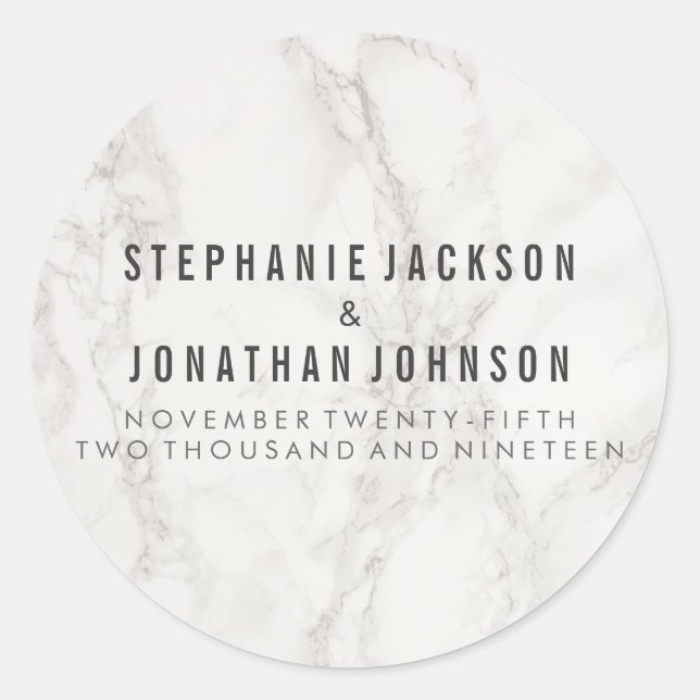 Classy Elegant Marble Wedding Celebration Runder Aufkleber (Vorderseite)
