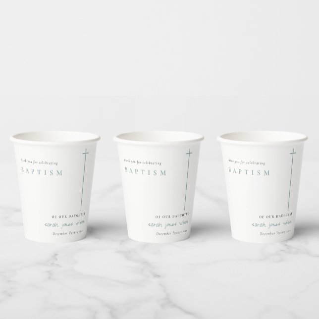 Classy Elegant Minimal Blaue Typografie Taufe Pappbecher (Multi)