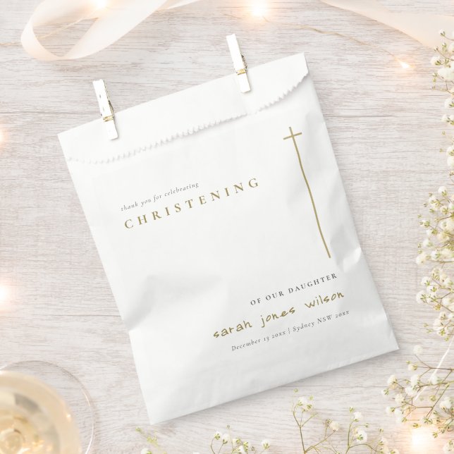 Classy Elegant Minimal Gold Typografie Christening Geschenktütchen (Ausgeschnitten)
