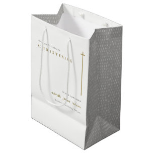 Classy Elegant Minimal Gold Typografie Christening Mittlere Geschenktüte