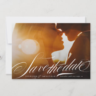 Classy Elegant Navy Blue Calligraphy QR Code Foto Save The Date