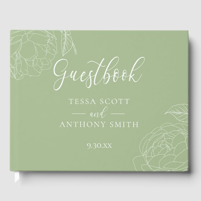 Classy Elegant Sage Green Wedding Gästebuch (Vorderseite)