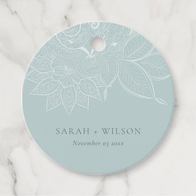 Classy Elegant Verziert Paisley Dusky Blue Wedding Geschenkanhänger (Vorderseite)