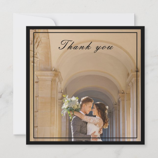 Classy & Elegante Black & Cream Ivory Wedding Foto Dankeskarte (Vorderseite)