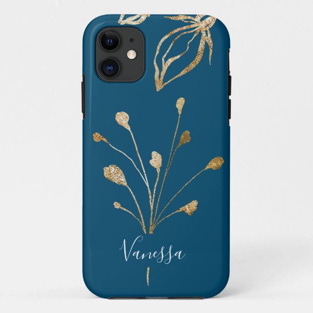 Classy Elegante Gold Blume Individuelle Name Case-Mate iPhone Hülle (Rückseite)