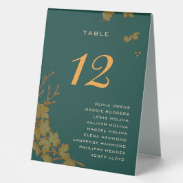 Classy Emerald Green Gold Floral Guest Names Tischaufsteller