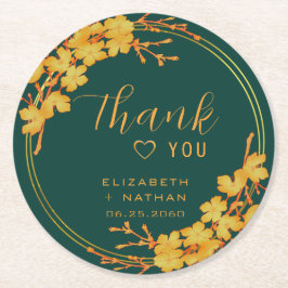Classy Emerald Green Gold Floral Wedding Vielen Da Runder Pappuntersetzer