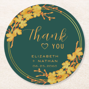 Classy Emerald Green Gold Floral Wedding Vielen Da Runder Pappuntersetzer