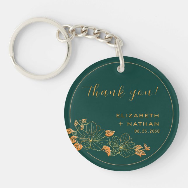 Classy Emerald Green Gold Floral Wedding Vielen Da Schlüsselanhänger (Vorderseite)