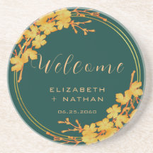 Classy Emerald Green Gold Floral Wedding Willkomme