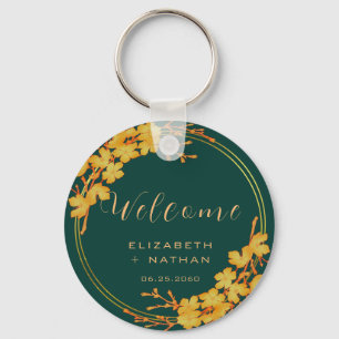 Classy Emerald Green Gold Floral Wedding Willkomme Schlüsselanhänger