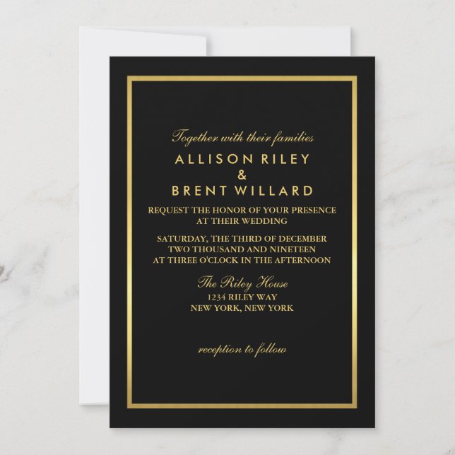 Classy Faire-part de mariage Gold Foil - Noir (Devant)
