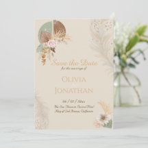 Classy Feather Boho Beige Wedding Save the Date