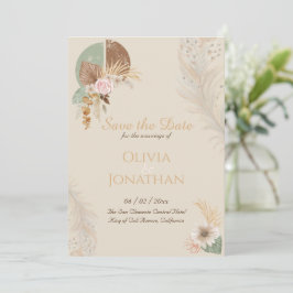 Classy Feather Boho Beige Wedding Save the Date Einladung