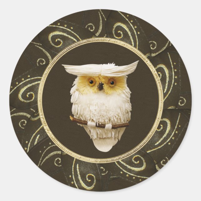 Classy Festive Snowy Owl Gold & Brown Stickers (Vorderseite)
