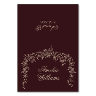 Classy Floral Burgundy Beige Botanical Wedding Tischnummer