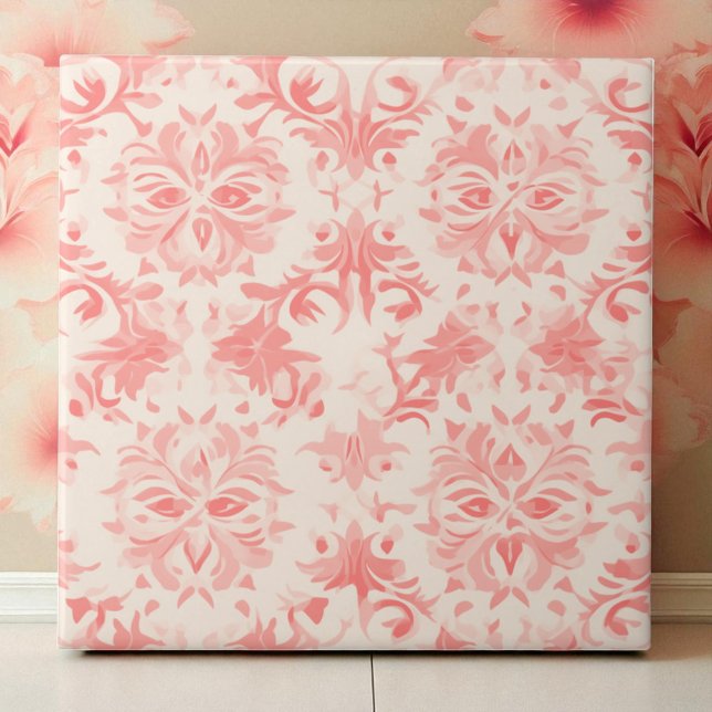 Classy Floral Damask Rose Pink Fliese (Von Creator hochgeladen)