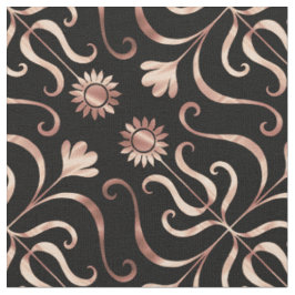 Classy Floral Damask Schwarz und Rose Gold Sonnenb Stoff