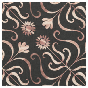 Classy Floral Damask Schwarz und Rose Gold Sonnenb Stoff