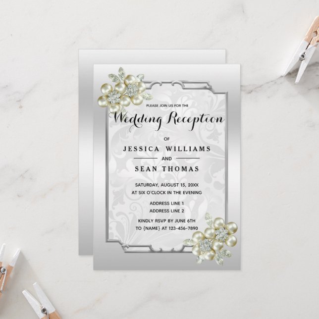 Classy Floral Gem, Gerahmte Hochzeitsempfang Einladung (Vorderseite/Rückseite Beispiel)