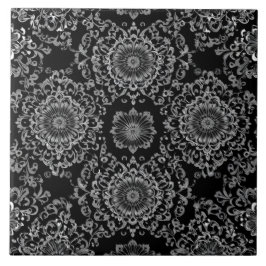 Classy Floral Kaleidoskop in dunklen Tönen Fliese