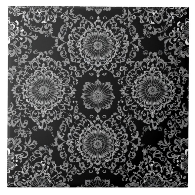 Classy Floral Kaleidoskop in dunklen Tönen Fliese (Vorderseite)