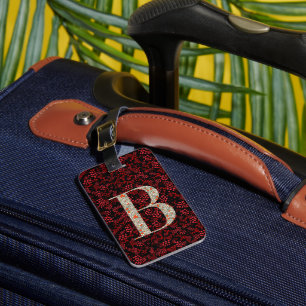 Classy Floral Mit Monogramm Letter B dunkelrot Gepäckanhänger