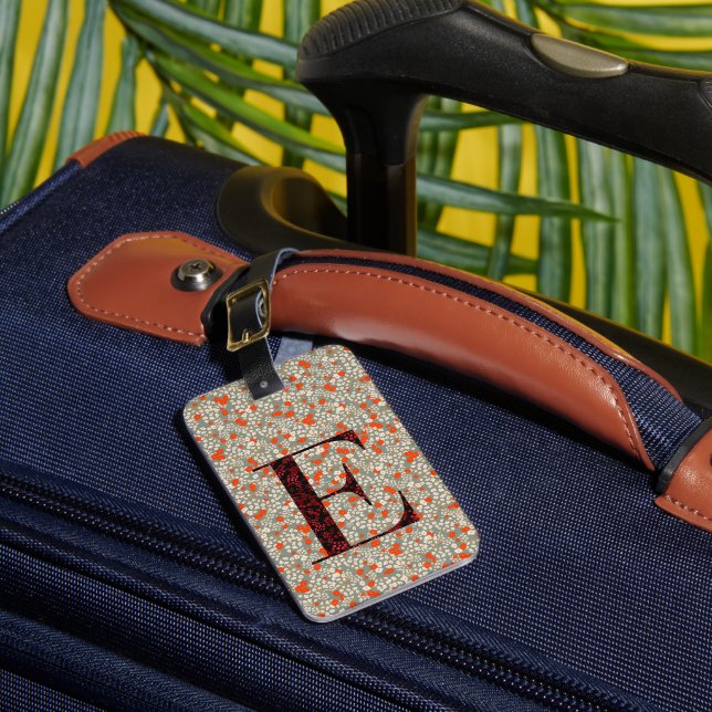 Classy Floral Mit Monogramm Letter E grün rot Gepäckanhänger (Vorderseite Insitu 1)