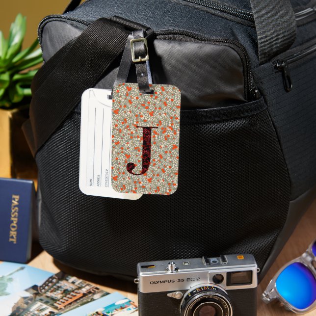 Classy Floral Mit Monogramm Letter J grün rot Gepäckanhänger (Vorderseite & Rückseite)