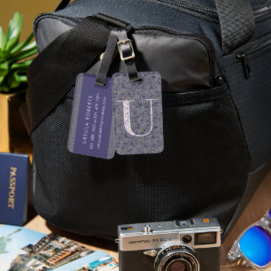 Classy Floral Mit Monogramm Letter U dunkel lila Gepäckanhänger