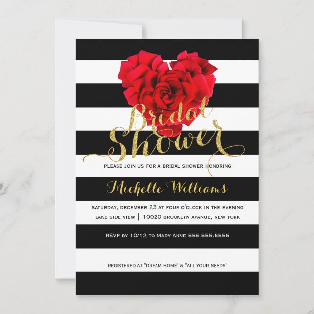 Classy Floral rayures nuptiale invitation douche n (Devant)