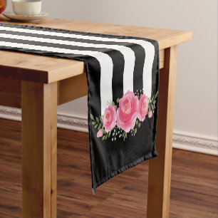 Classy Floral schwarz-weiße Streifen Tischläufer