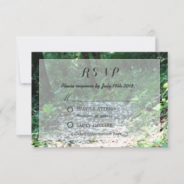 Classy Forest Petal Path Wedding RSVP Karte (Vorderseite)