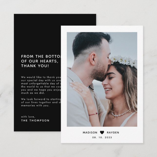 Classy Foto Black Script mit Heart Wedding Dankeskarte (Vorne/Hinten)