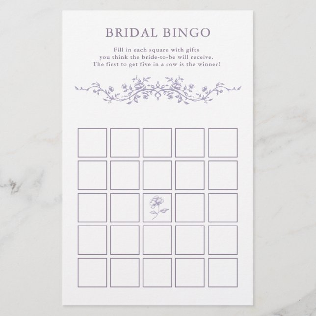 Classy French Lavender Floral Bridal Bingo Game  (Vorderseite)