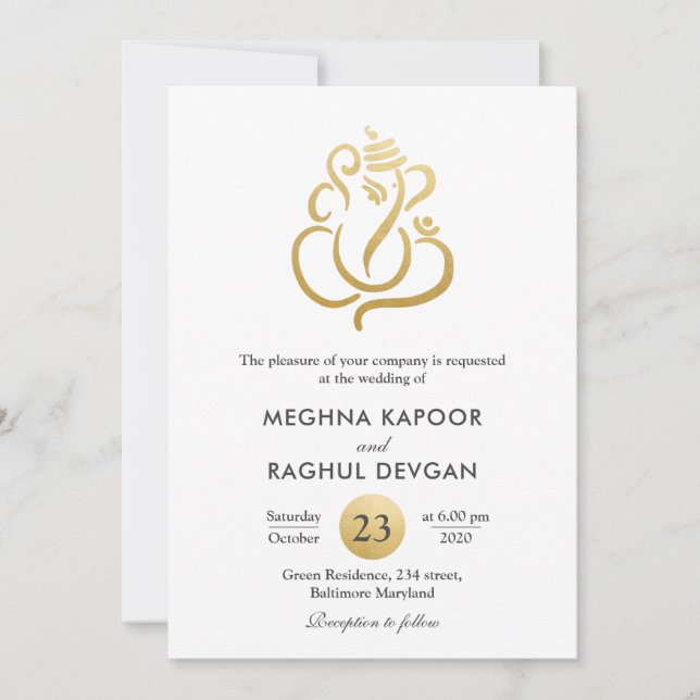 Classy Fuax Gold Foil Ganesha/Indischer Gott Hochz Einladung (Vorderseite)